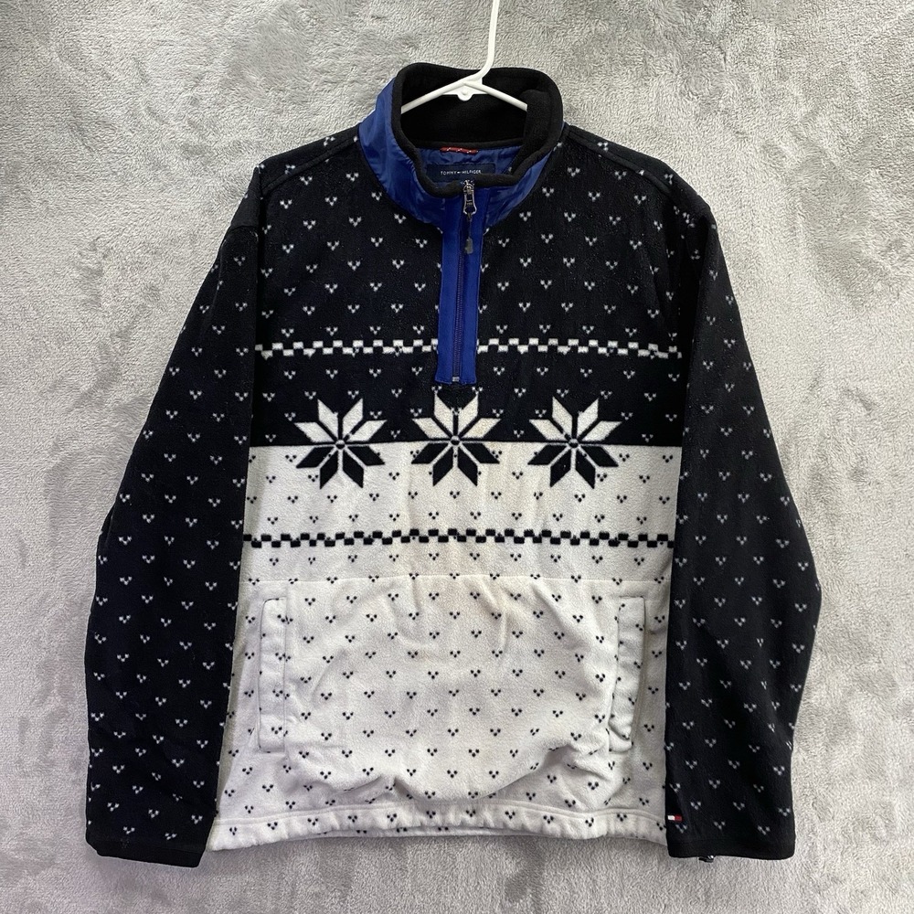 Tommy Hilfiger Mens Fair Isle Striped 1/4 Zip Sweater L Colorblock Nordic EUC!